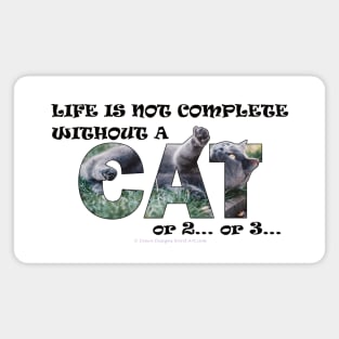 Life is not complete without a cat or 2 or 3 - grey cat oil painting word art Magnet